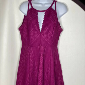 Free People Magenta Lace Dress Sz 10 key hole front opening
